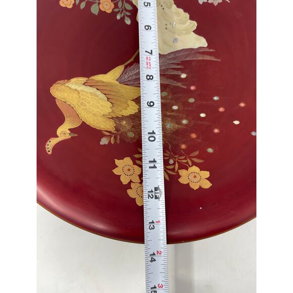 Japenese Maruni Co Lacquerware Metal Inlaid MOP Peacock Wall Charger Circa 1940s - Picture 13 of 13